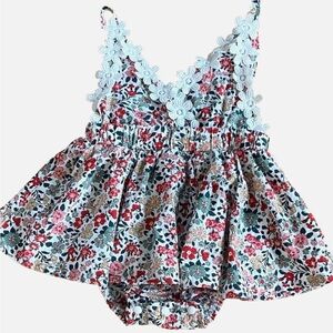 Hibobi Floral Lace Trim Baby Romper 9–12M Sleeveless One-Piece Outfit